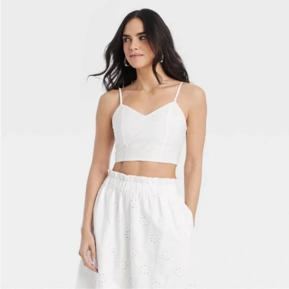NWT Universal Thread White Eyelet Crop Top & Midi Skirt Set XXL - Picture 2 of 7